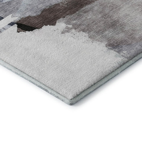 5' X 8' Brown And Ivory Abstract Washable Area Rug With UV Protection