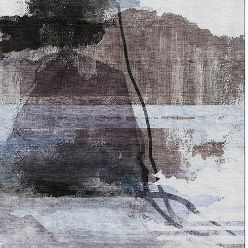 8' X 10' Brown And Ivory Abstract Washable Area Rug With UV Protection