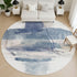 8' Blue And Ivory Abstract Washable Round Rug With UV Protection