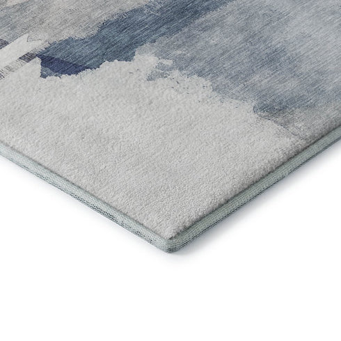 8' Blue And Ivory Abstract Washable Round Rug With UV Protection