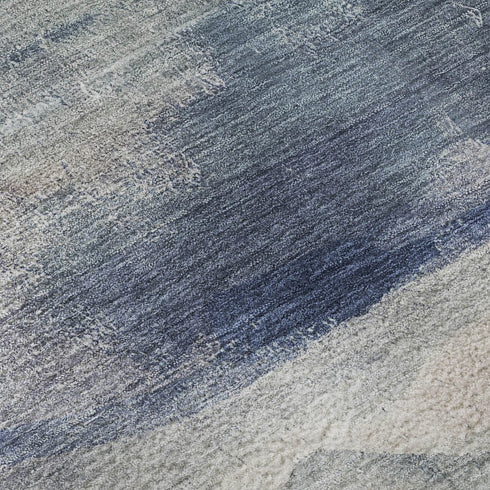 8' Blue And Ivory Abstract Washable Round Rug With UV Protection