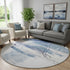 8' Blue And Ivory Abstract Washable Round Rug With UV Protection