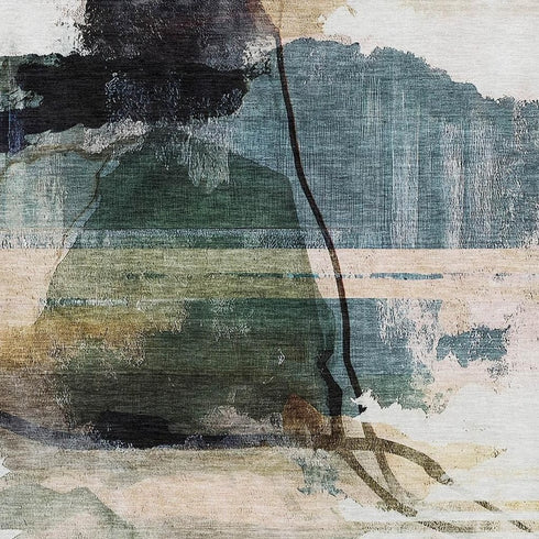 5' X 8' Green And Ivory Abstract Washable Area Rug With UV Protection