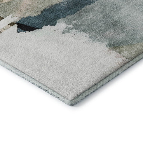 5' X 8' Green And Ivory Abstract Washable Area Rug With UV Protection