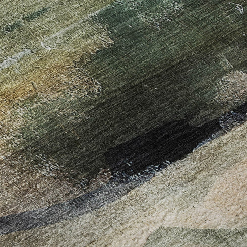 5' X 8' Green And Ivory Abstract Washable Area Rug With UV Protection