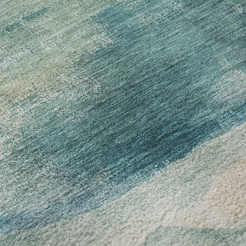 5' X 8' Teal And Ivory Abstract Washable Area Rug With UV Protection