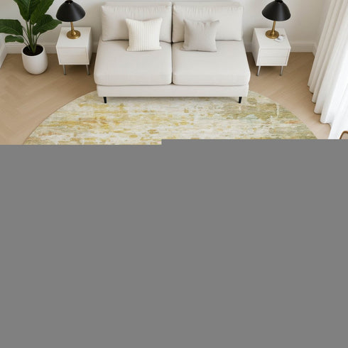 8' Sage And Ivory Abstract Washable Round Rug With UV Protection