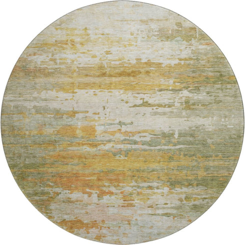 8' Sage And Ivory Abstract Washable Round Rug With UV Protection