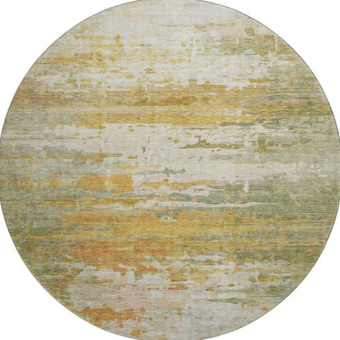 8' Sage And Ivory Abstract Washable Round Rug With UV Protection