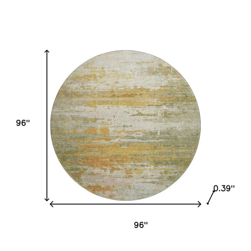 8' Sage And Ivory Abstract Washable Round Rug With UV Protection