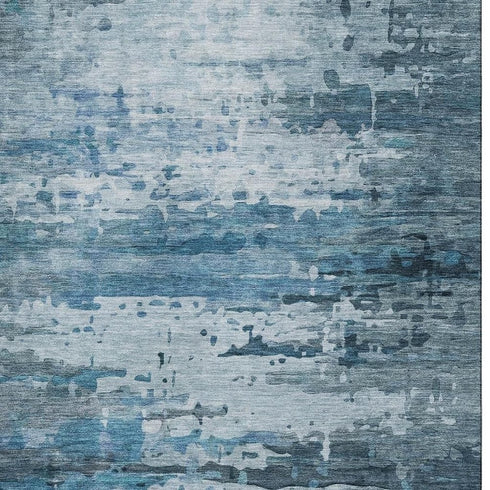 5' X 8' Blue And Gray Abstract Washable Area Rug With UV Protection