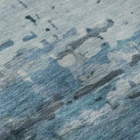 5' X 8' Blue And Gray Abstract Washable Area Rug With UV Protection