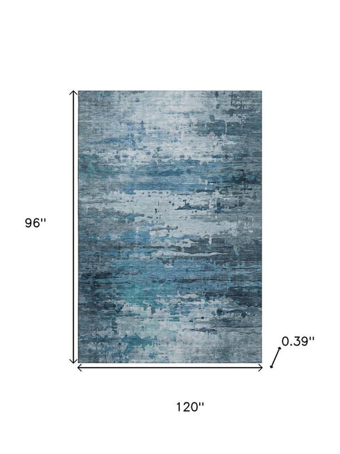8' X 10' Blue And Gray Abstract Washable Area Rug With UV Protection