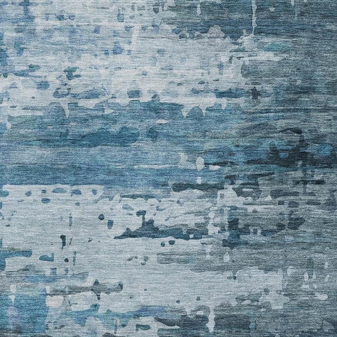 8' X 10' Blue And Gray Abstract Washable Area Rug With UV Protection