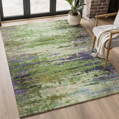 8' X 10' Green And Purple Abstract Washable Area Rug With UV Protection