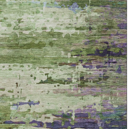 8' X 10' Green And Purple Abstract Washable Area Rug With UV Protection