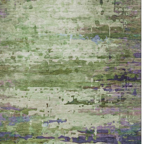 8' X 10' Green And Purple Abstract Washable Area Rug With UV Protection