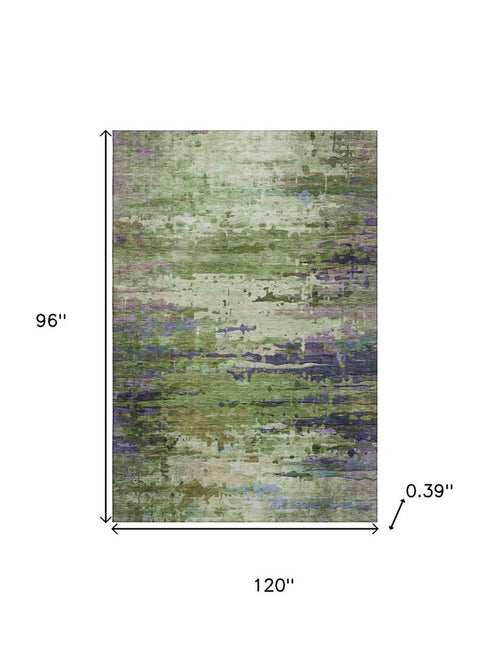 8' X 10' Green And Purple Abstract Washable Area Rug With UV Protection
