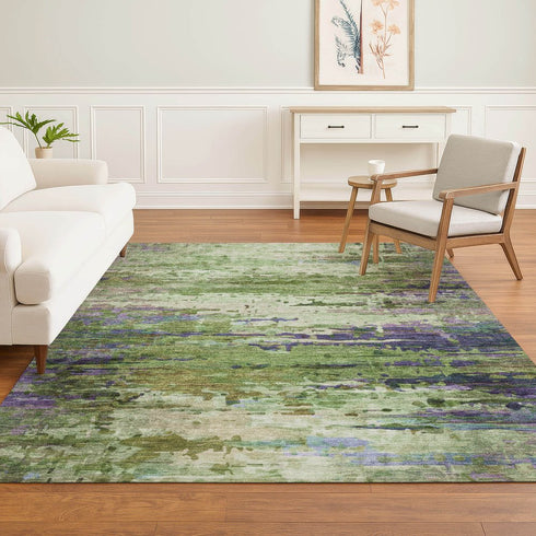8' X 10' Green And Purple Abstract Washable Area Rug With UV Protection