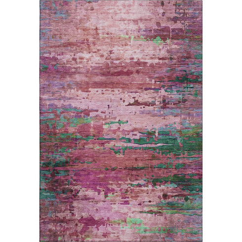 8' X 10' Pink And Green Abstract Washable Area Rug With UV Protection