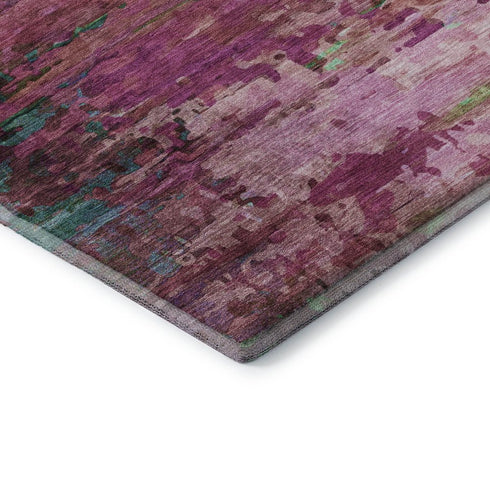 8' X 10' Pink And Green Abstract Washable Area Rug With UV Protection