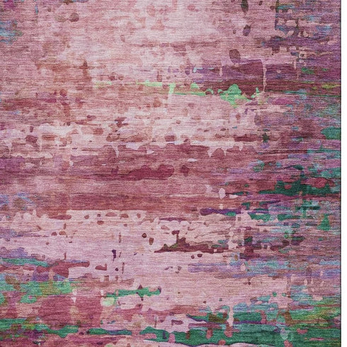 8' X 10' Pink And Green Abstract Washable Area Rug With UV Protection