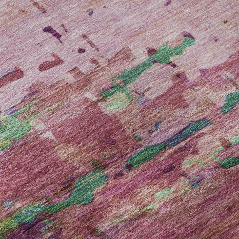 8' X 10' Pink And Green Abstract Washable Area Rug With UV Protection