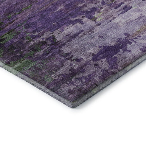5' X 8' Purple And Green Abstract Washable Area Rug With UV Protection