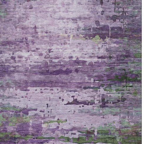 5' X 8' Purple And Green Abstract Washable Area Rug With UV Protection