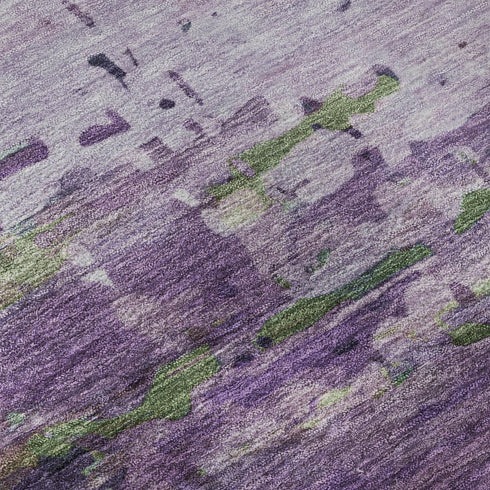 5' X 8' Purple And Green Abstract Washable Area Rug With UV Protection