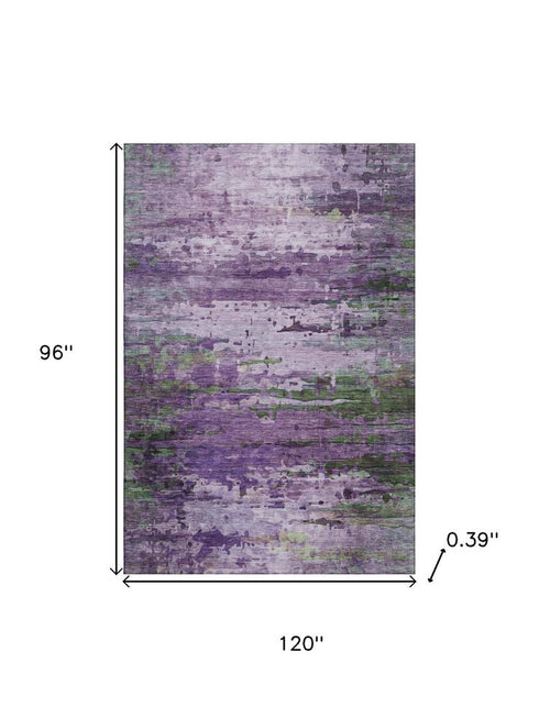 8' X 10' Purple And Green Abstract Washable Area Rug With UV Protection