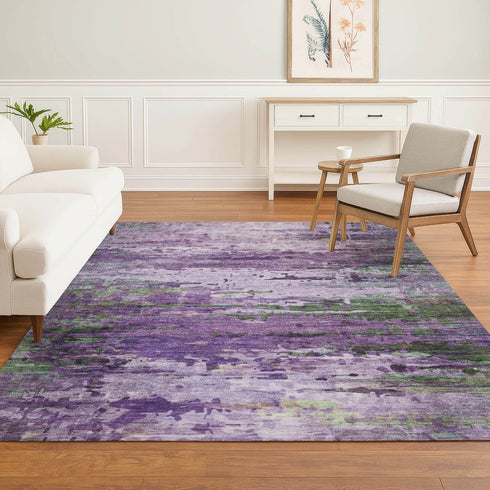 8' X 10' Purple And Green Abstract Washable Area Rug With UV Protection