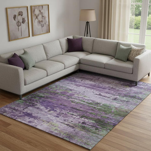 8' X 10' Purple And Green Abstract Washable Area Rug With UV Protection