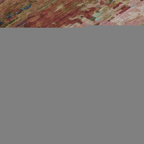 8' Sage And Teal Abstract Washable Round Rug With UV Protection