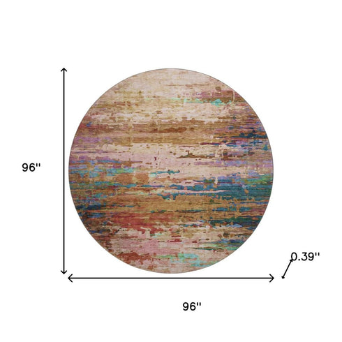8' Sage And Teal Abstract Washable Round Rug With UV Protection