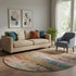 8' Sage And Teal Abstract Washable Round Rug With UV Protection