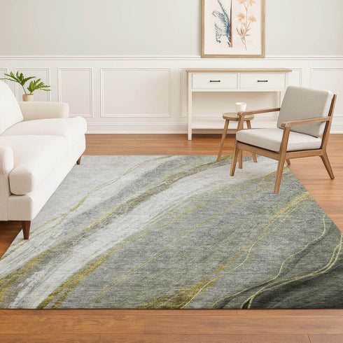 8' X 10' Sage And Gray Abstract Washable Area Rug With UV Protection