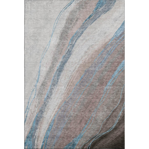 5' X 8' Brown And Blue Abstract Washable Area Rug With UV Protection