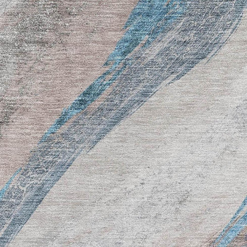 5' X 8' Brown And Blue Abstract Washable Area Rug With UV Protection