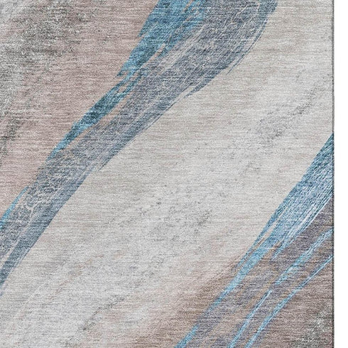 5' X 8' Brown And Blue Abstract Washable Area Rug With UV Protection