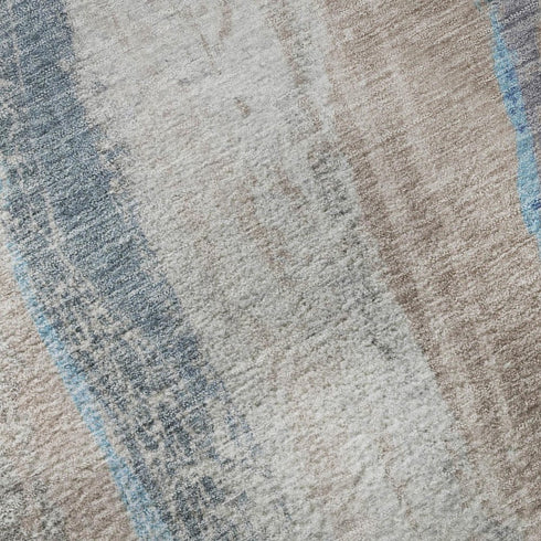 5' X 8' Brown And Blue Abstract Washable Area Rug With UV Protection