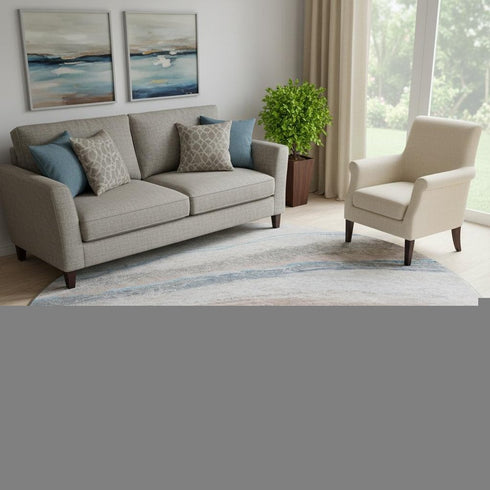 8' Brown And Blue Abstract Washable Round Rug With UV Protection