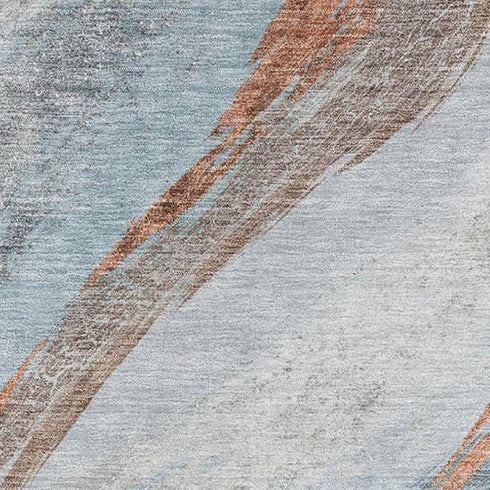 8' X 10' Blue And Copper Abstract Washable Area Rug With UV Protection