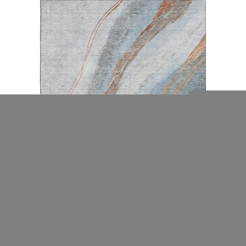 9' X 12' Blue And Copper Abstract Washable Area Rug With UV Protection