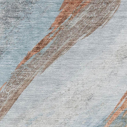 9' X 12' Blue And Copper Abstract Washable Area Rug With UV Protection