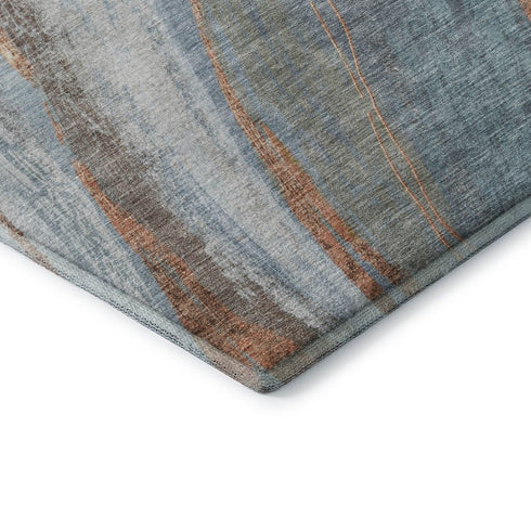 9' X 12' Blue And Copper Abstract Washable Area Rug With UV Protection