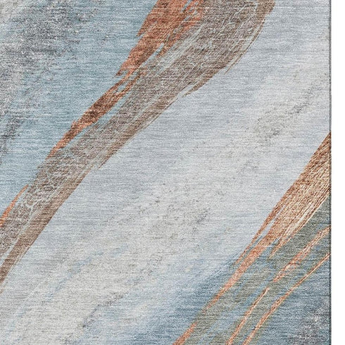 9' X 12' Blue And Copper Abstract Washable Area Rug With UV Protection