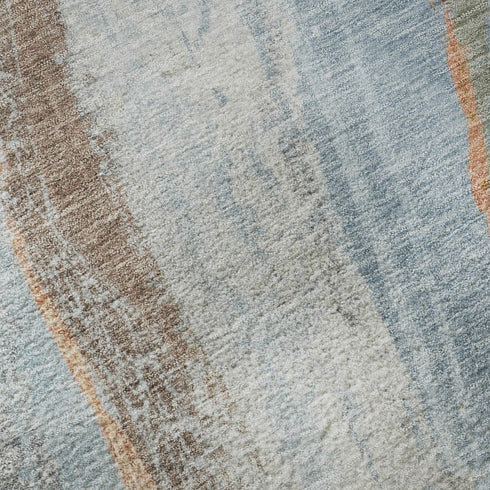9' X 12' Blue And Copper Abstract Washable Area Rug With UV Protection