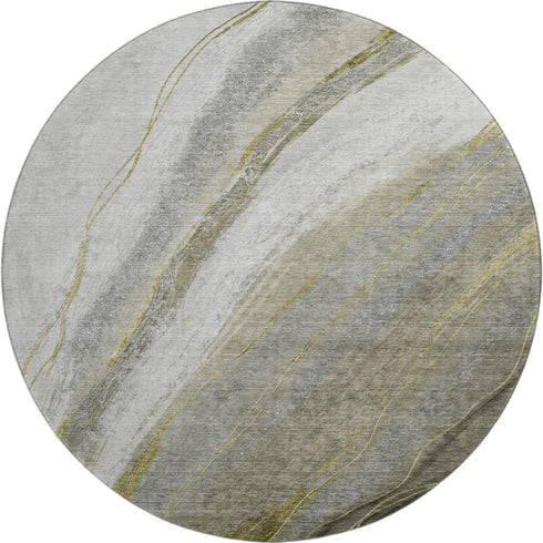 8' Pewter And Gray Abstract Washable Round Rug With UV Protection