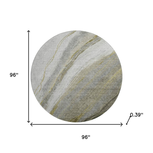 8' Pewter And Gray Abstract Washable Round Rug With UV Protection